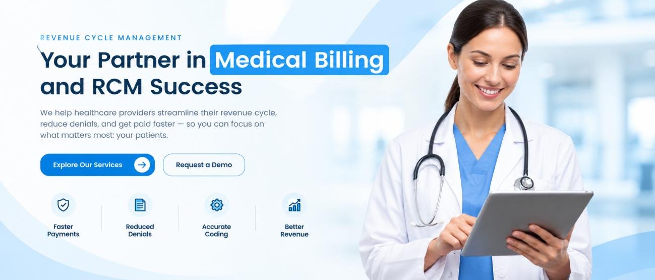 Your Partner in Medical Billing and RCM Success. We help healthcare providers streamline their revenue cycle, reduce denials, and get paid faster — so you can focus on what matters most: your patients.